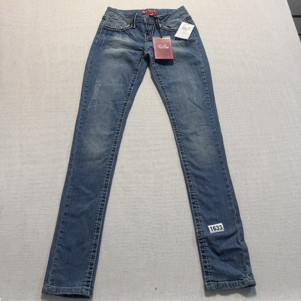 Red Rivet Skinny Jeans Women Sz‎ 1 Blue New With Tags